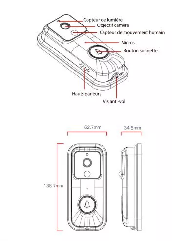 Caméra Wifi HD sonnette de porte -... Caméra Wifi HD sonnette de porte -...
