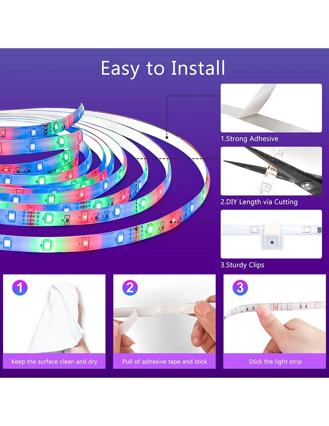 Ruban LED Bluetooth 10M RGB - Contrôle Par Appli Et Musique